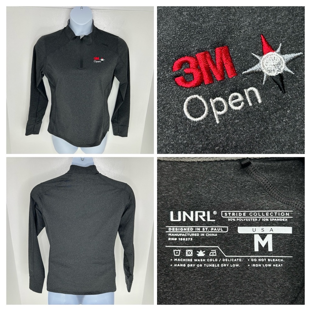UNRL x‎ 3M Open Womens Long Sleeve 1/4 Zip Shirt Size Medium Gray Fitted Golf